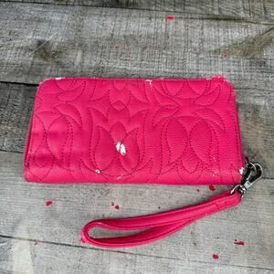 Betsey Johnson Wallet Tulip Floral Quilted Wristlet Pink Coral